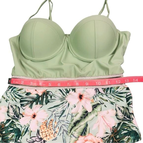 Tropical & Pineapple Print Green Peach One Piece Swimsuit - Picture 10 of 15